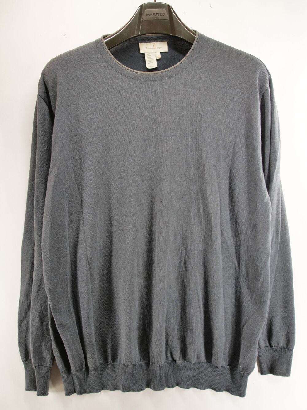 Ermenegildo Zegna Sweater Mens Large L 52 Grey Cotton Crewneck Knit Italy